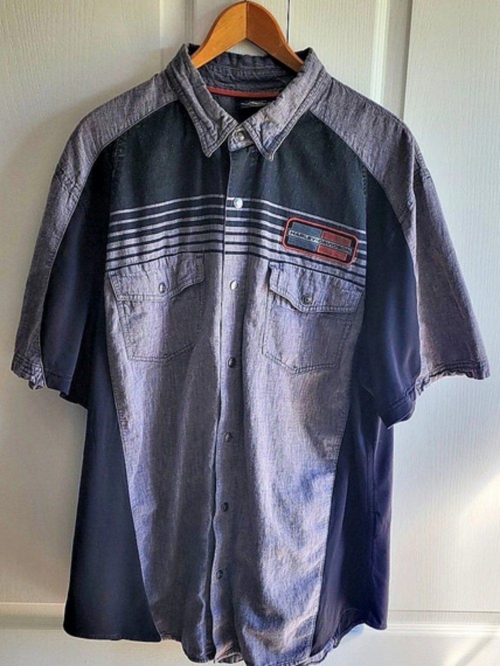 Harley-Davidson Genuine MotorClothes Striped Button-Up Shirt in Black & Gray 2XL